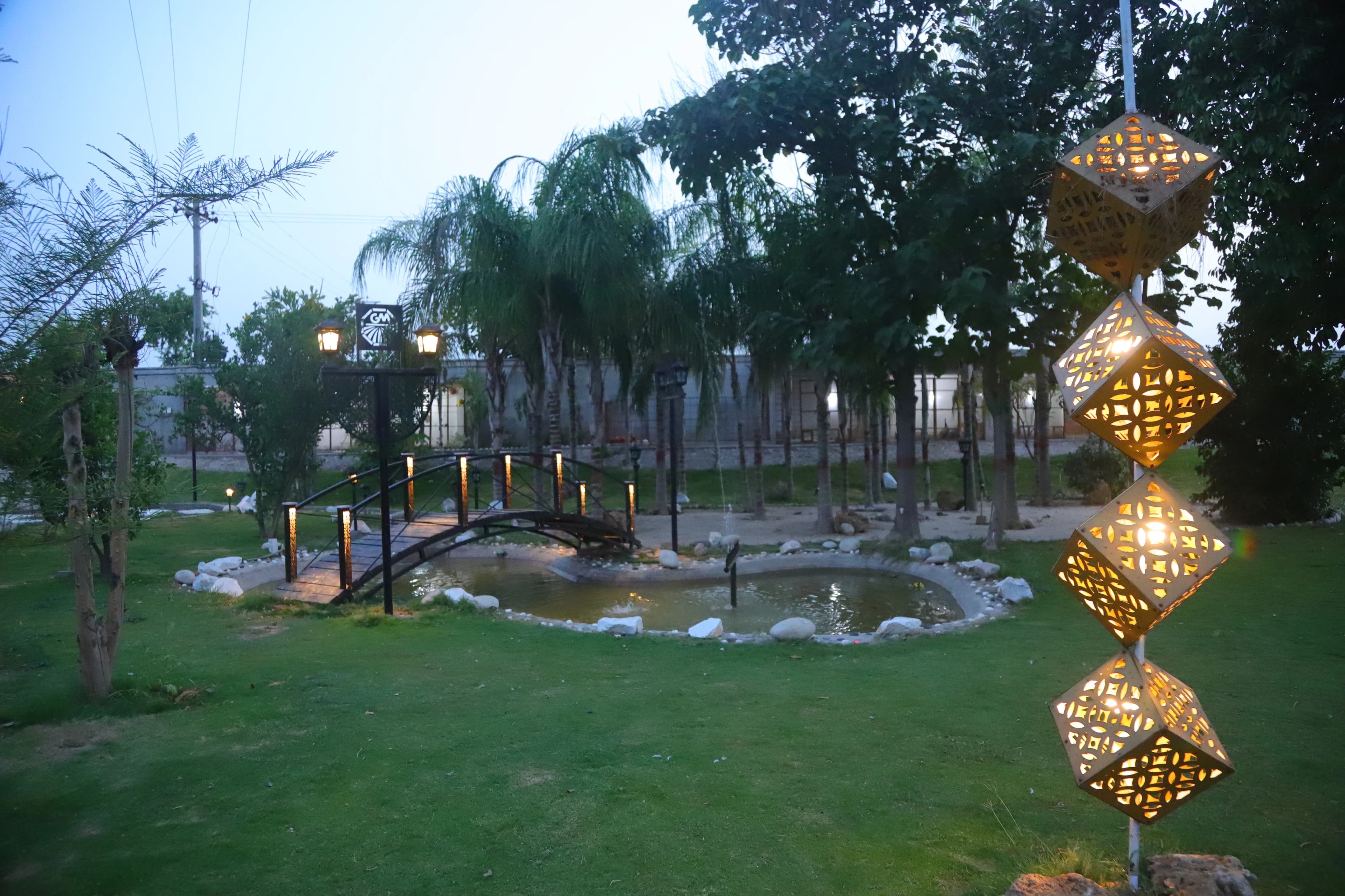 Treehouse and bridge area in the landscaped garden for outdoor photo shoots
